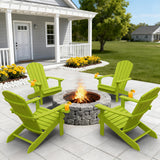 A bright green YEFU Adirondack chair with a wooden design, displayed against a white background.