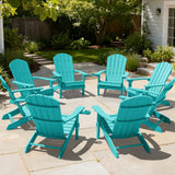 YEFU Aruba Blue Plastic Adirondack Chair — Weather-Resistant Outdoor Chair with Wood Texture 8PCS