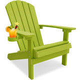 A bright green YEFU Adirondack chair with a wooden design, displayed against a white background.