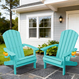 YEFU Aruba Blue Plastic Adirondack Chair — Weather-Resistant Outdoor Chair with Wood Texture 2PCS