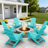 YEFU Aruba Blue Plastic Adirondack Chair — Weather-Resistant Outdoor Chair with Wood Texture 6PCS