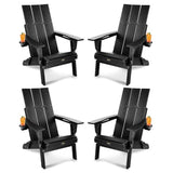 Adirondack Chair with Cup Holder: Folding Adirondack Chairs Set of 4 Plastic HDPE Material Furniture - Modern Composite Fire Pit Chairs Foldable for Outdoor/Backyard/Garden/Lawn Black