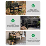 【All-Weather Performance You Can Trust】 Made from HIPS material, it has the natural look of wood without cracking or splintering. Unlike metal benches that may rust or overheat, HIPS is weather-resistant, UV-resistant. This outdoor benches weatherproof withstand harsh weather including rain, snow, sun, and humidity — The garden benches for outdoors can be left outside year-round while maintaining its smooth, beautiful finish.