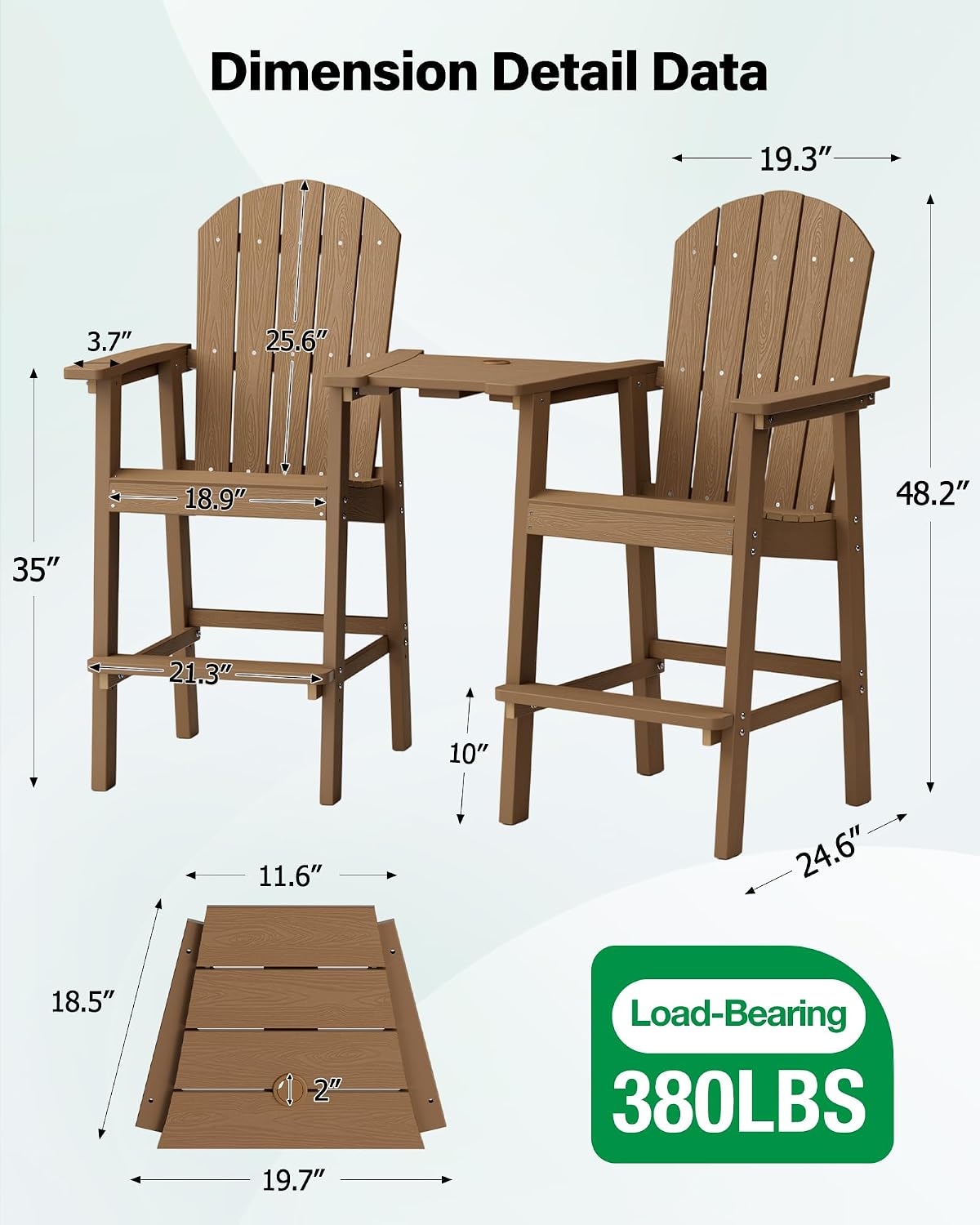 BAL-YEFU Tall Adirondack Chairs Set of 2, Oversize Balcony Adirondack Chair Set Dimension detail date