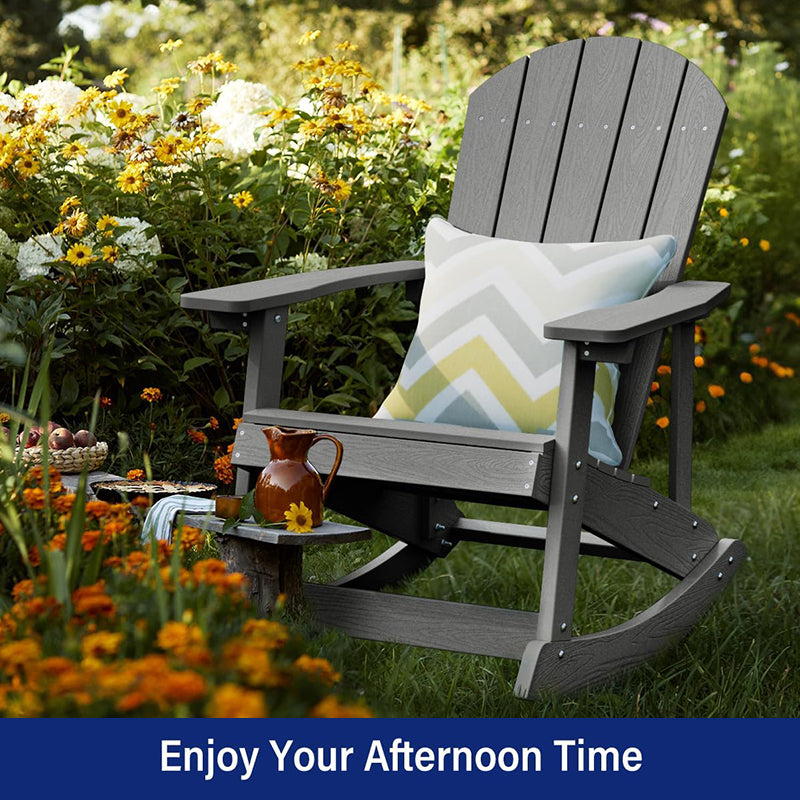 Outdoor Rocking Chair Oversized, Rocker Chair with Wide Back,Look Like Real Wood, For Patio/Porch/Backyard,Heavy Duty 380 lbs
