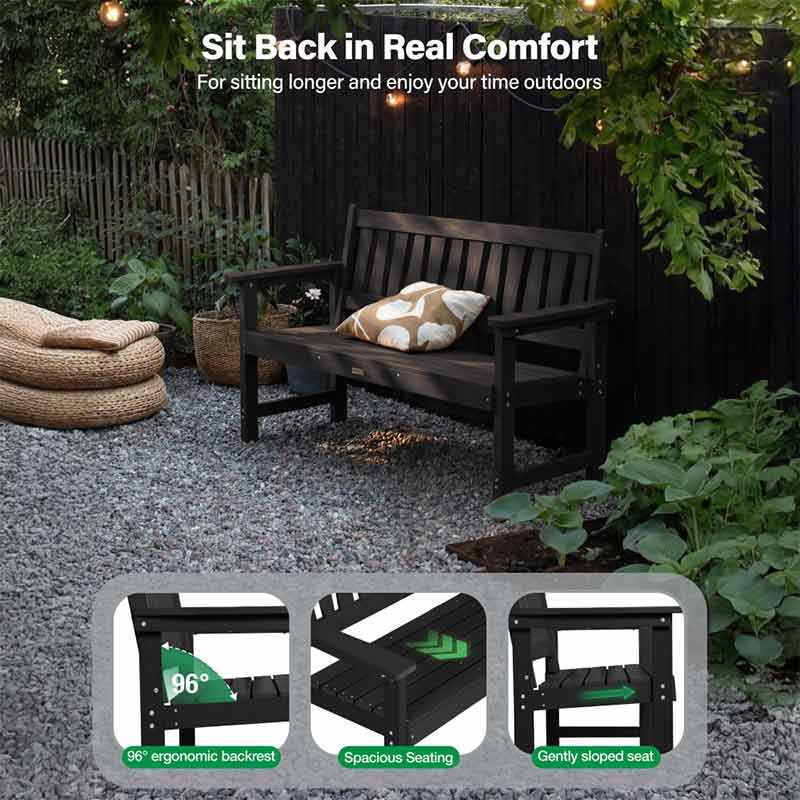 The 42.4" wide seat offers generous space for 2 person, giving you room to sit back, stretch out, and relax. The outdoor benches are perfect for patios, gardens, or park-like outdoor spaces, this porch bench creates a cozy spot to unwind.