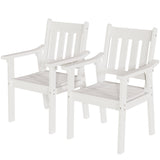 Two white wooden chairs YEFU®︎ Adirondack Patio Table And Chairs Set
