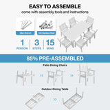 Patio furniture set with assembly instructions and tools on a white background