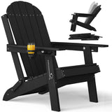 YEFU Folding Adirondack Chair for Outdoor: Plastic Foldable Fire Pit Chair with Cup Holders & Adjustable Backrest - Sturdy All-Weather HDPE for Outside Patio Poolside - Easy Assembly(Black)