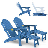 YEFU Adirondack Chair with Retractable Ottoman: Adjustable Folding Adirondack Chairs Set of 2 with Cup Holder - Fire Fit Chairs with Footrest - HDPE Plastic All Weather for Outdoor/Patio/Lawn(Blue)