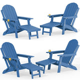 YEFU Adjustable Folding Adirondack Chairs Set of 4 - Fire Pit Chairs with Cup Holder - Sturdy HDPE Plastic All Weather for Outdoor/Patio/Fire Pit/Pool(Blue)