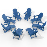 YEFU Adirondack Chair with Retractable Ottoman: Adjustable Folding Adirondack Chairs with Cup Holder - HDPE Plastic Outdoor Fire Pit Chairs Set of 8 - All Weather for Patio/Firepit/Outside/Pool(Blue)