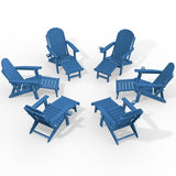 Set of blue Adirondack chairs on a white background