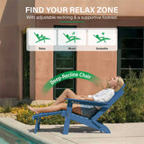 Adjustable Backrest & Retractable Ottoman: The YEFU Adirondack Chair features a 3-level adjustable backrest (102°, 110°, and 121°) that locks securely into your preferred reclining angle for reading or lounging. 