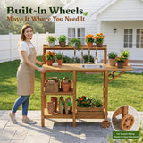 Equipped with oversized 4.8" wear-resistant wheels, this outdoor potting table moves smoothly over grass, gravel, patios, and uneven surfaces. The larger wheel design helps reduce wobbling, prevent pebble jams, and make moving easier even when loaded.