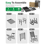 82% components of the front porch rocking chair come pre-assembled. Simply follow the clear illustrated instruction manual to easily assemble the main parts together,save you from the hassle of complicated installation with numerous small parts.