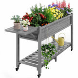 YEFU Raised Garden Bed with Legs: 57x18x30in Weight Capacity 400lb - Waterproof Raised Planter Box with Wheels - Elevated Garden Bed with Storage Shelf - Weather Resistant - for Deck/Patio/Porch/Grey