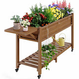 YEFU Raised Garden Bed with Legs: 57x18x30in Weight Capacity 400lb - Waterproof Raised Planter Box with Wheels - Elevated Garden Bed with Storage Shelf - Weather Resistant - for Deck/Patio/Porch/Teak