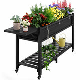 YEFU Raised Garden Bed with Legs: 57x18x30in Weight Capacity 400lb - Waterproof Raised Planter Box with Wheels - Elevated Garden Bed with Storage Shelf - Weather Resistant - for Deck/Patio/Porch/Black