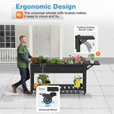 Ergonomic Design: The height of the top from the ground is 30inch. The right height allows you to work without bending over when planting.The universal wheels with brakes can be redirected at will, and the raised garden bed with wheels makes it easy to move and fix. You can move wheeled garden bed to a sunny spot and return to a shady patio to encourage faster plant growth.