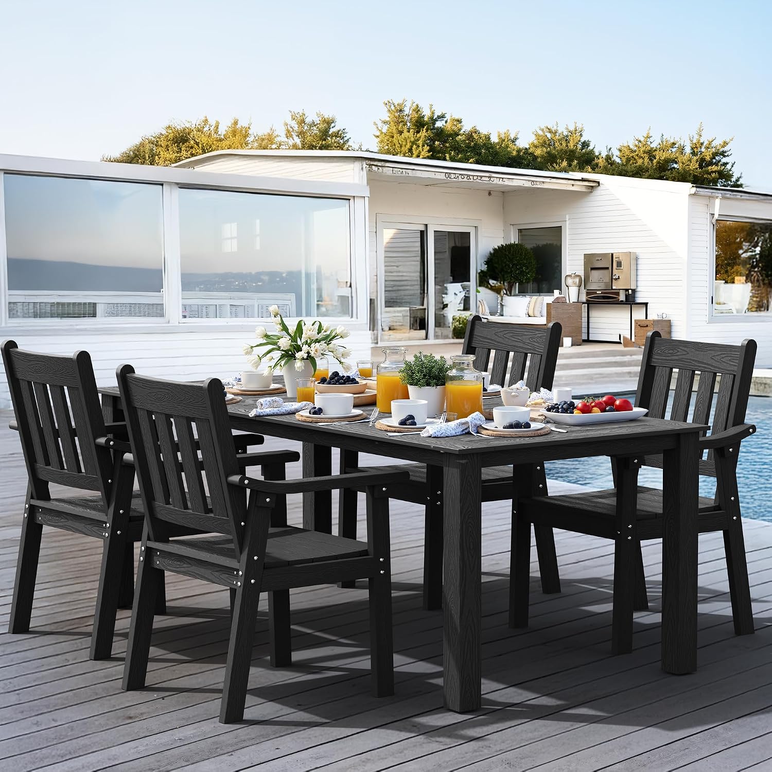 YEFU 5-Piece Patio Table Set, All-Weather HIPS, Metal Aluminum Frame, Black
