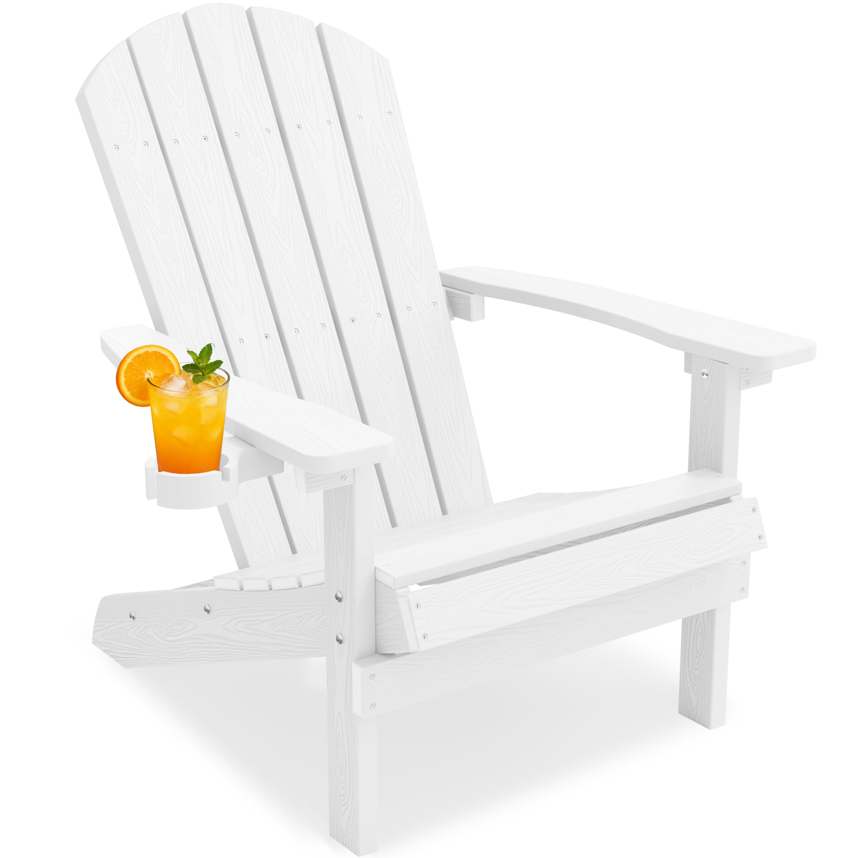YEFU Adirondack Chair with Cup Holder, All-Weather Outdoor Chair, White

