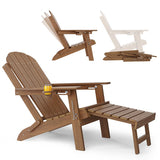 YEFU Adirondack Chair with Footrest Adjustable: Folding Adirondack Chairs with Retractable Ottoman - Sturdy HDEP Plastic & Cup Holder - All Weather for Patio/Fire Pit/Outdoor/Deck(Shallow Walnut)