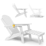 White Adirondack chair with cup holder and footrest on a white background