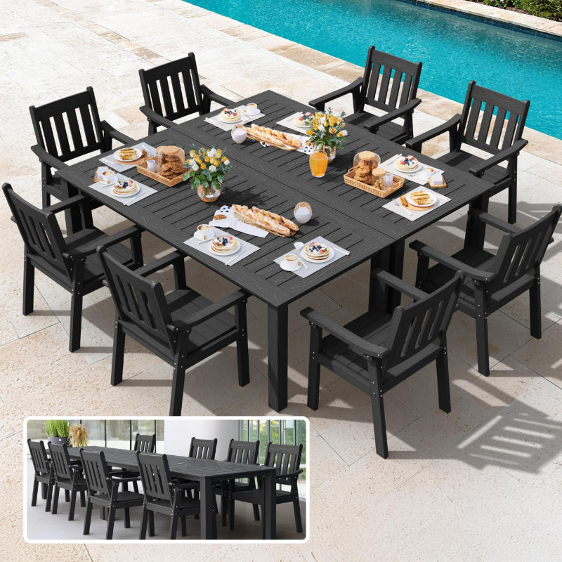 YEFU Outdoor Table and Chairs Set (7–12 Piece Options)10-Piece Set: 2 tables + 8 chairs-Black

