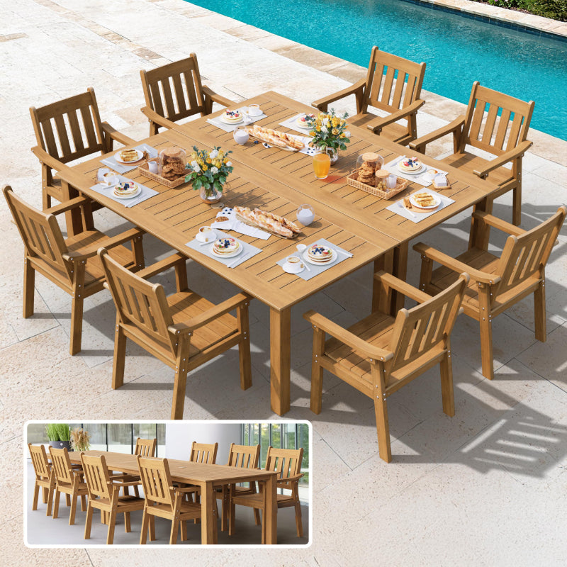 YEFU Outdoor Table and Chairs Set (7–12 Piece Options) 10-Piece Set: 2 tables + 8 chairs-Teak