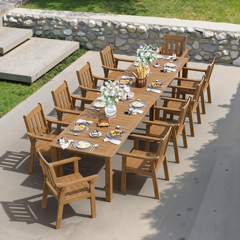 YEFU Outdoor Table and Chairs Set (7–12 Piece Options)12-Piece Set: 2 tables + 10 chairs-Teak
