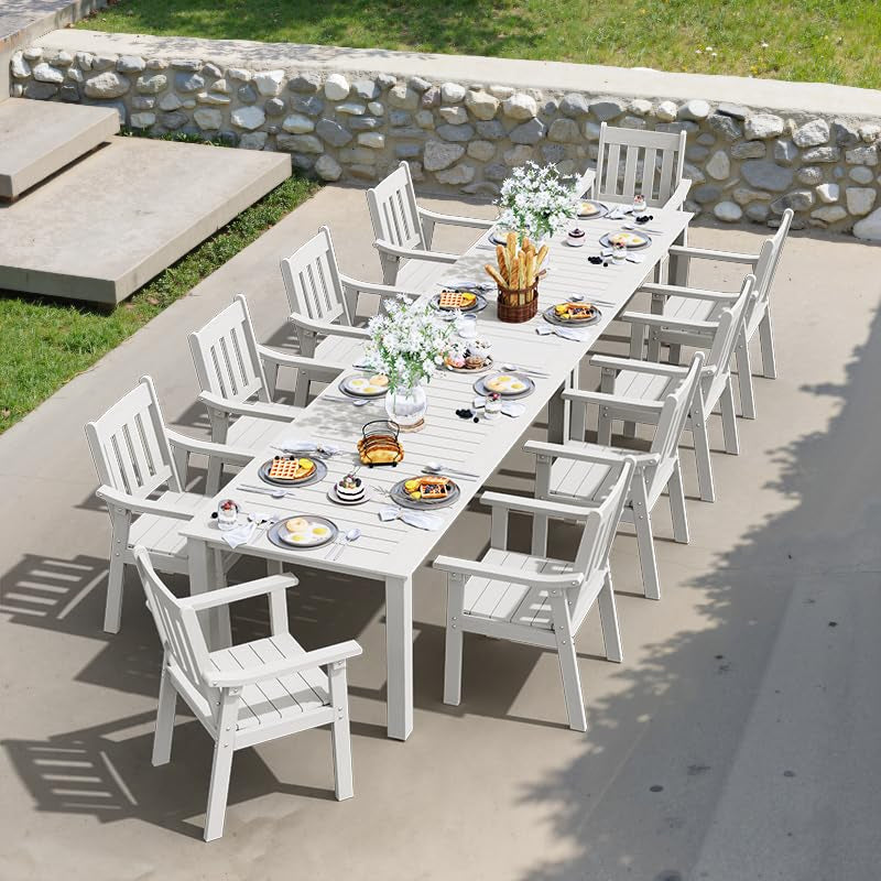 YEFU Outdoor Table and Chairs Set (7–12 Piece Options)12-Piece Set: 2 tables + 10 chairs-white
