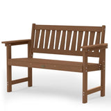 YEFU Outdoor Bench Weatherproof for Patio: 2-Person HIPS All Weather Garden Benches - Comfortable & Heavy Duty Patio Benches for Front Porch Backyard Park - Outside Furniture Bench, Teak