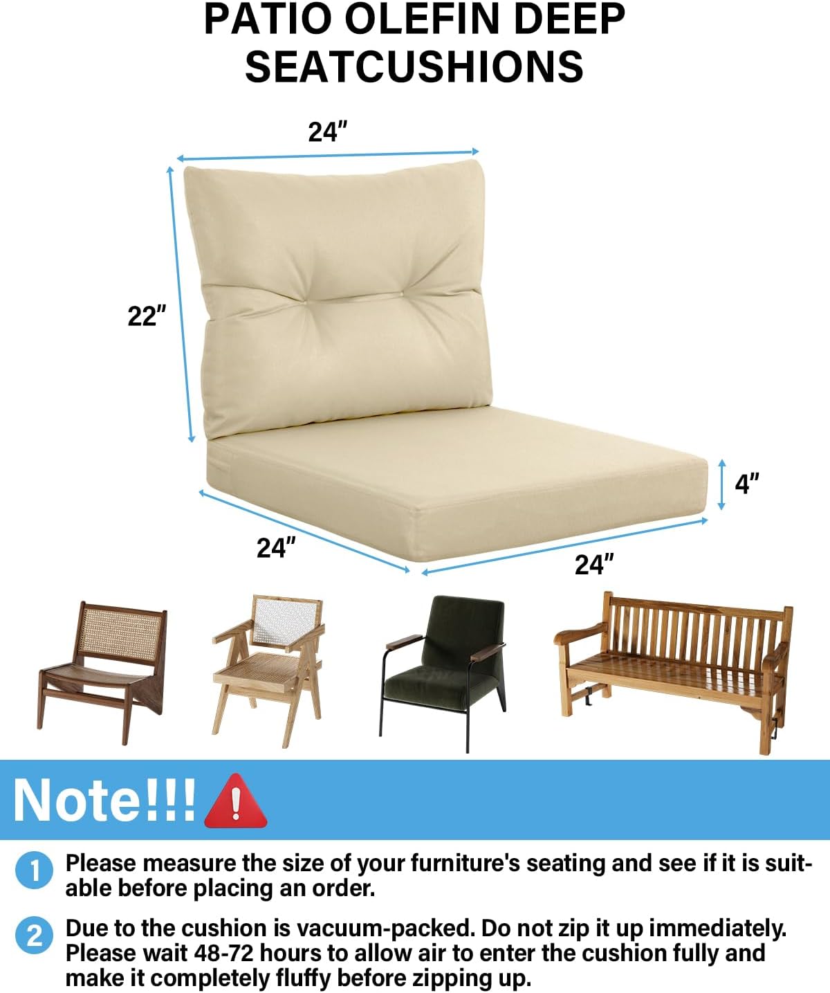 YEFU®︎ Waterproof Patio Chair Cushions 24x24 Inch