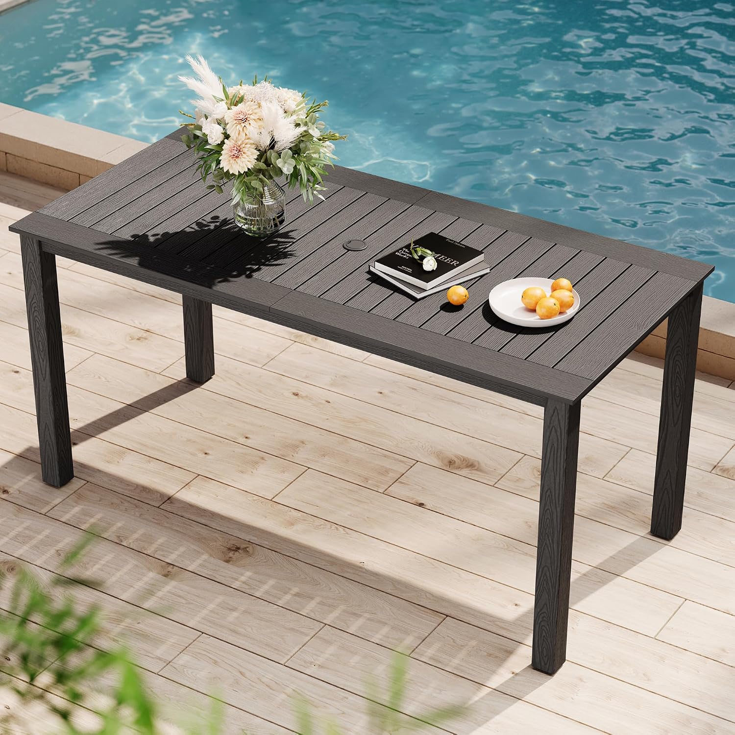 Size: 1 Rectangular Table
YEFU Outdoor Dining Table for 6, All-Weather HIPS, Aluminum Frame, Grey