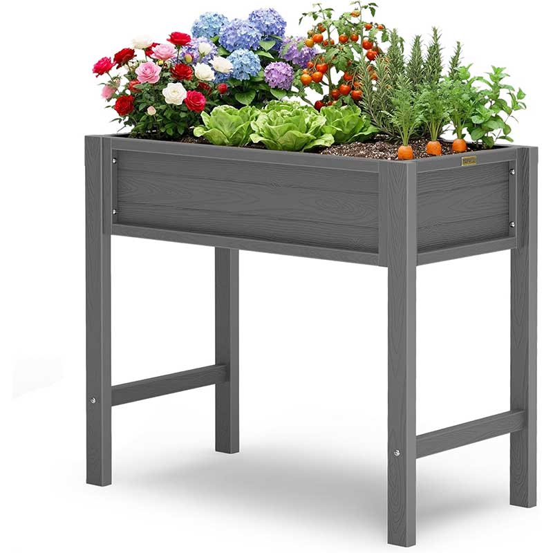 YEFU Raised Garden Beds Outdoor: 34x18x30in HIPS Raised Garden Bed for Balcony to Grow Herbs Vegetables Flowers - Planter Boxes Outdoor Withstands Moisture and UV Rays for Urban Greenery Grey
