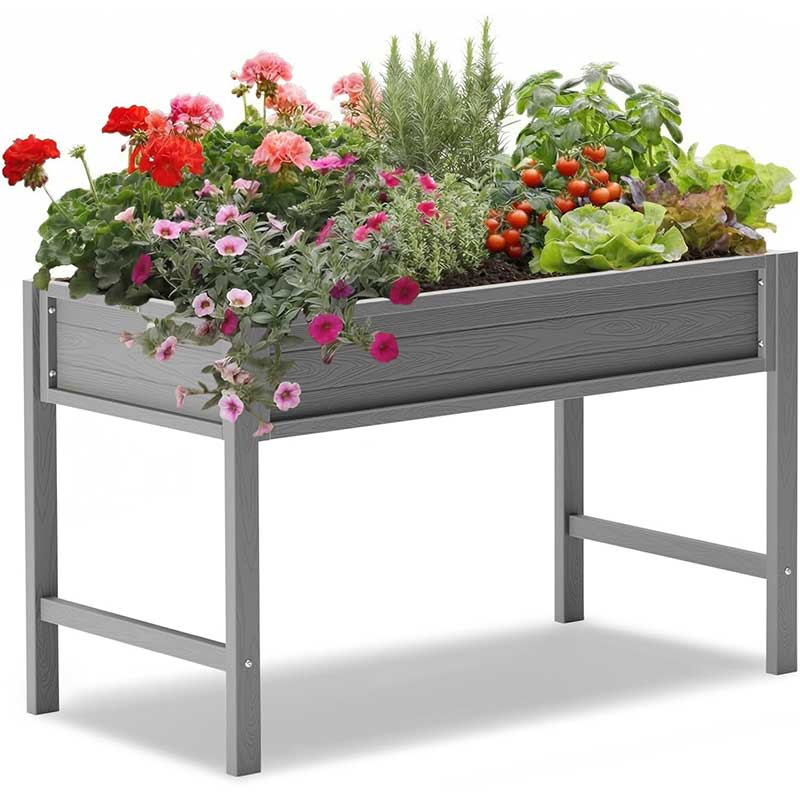 YEFU Raised Garden Beds Outdoor: 48x24x30in HIPS Planter Boxes Outdoor with Legs to Plant Herbs Vegetables Flowers - Raised Garden Bed Gardening with Optimal Drainage Design Reduces Care Time Grey