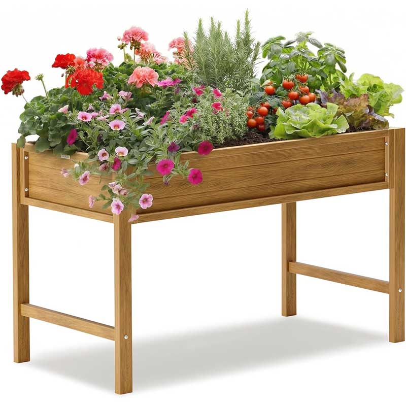 YEFU Raised Garden Beds Outdoor: 48x24x30in HIPS Planter Boxes Outdoor with Legs to Plant Herbs Vegetables Flowers - Raised Garden Bed Gardening with Optimal Drainage Design Reduces Care Time Teak