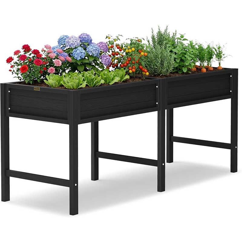YEFU Raised Garden Beds Outdoor: 72x24x30in HIPS Raised Garden Bed for Balcony to Plant Herbs Vegetables Flowers - Planter Boxes Outdoor with Legs with Ergonomic Height Eliminates Kneeling Black