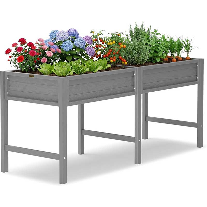 YEFU Raised Garden Beds Outdoor: 72x24x30in HIPS Raised Garden Bed for Balcony to Plant Herbs Vegetables Flowers - Planter Boxes Outdoor with Legs with Ergonomic Height Eliminates Kneeling Grey