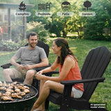 Two people sitting in Adirondack chairs on a patio with text 'Create Moments That Matter With Family & Friends'.