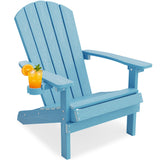 YEFU Adirondack Chair with Cup Holder, All-Weather Outdoor Chair, Blue
