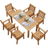 YEFU 7-Piece HIPS Patio Table Set with Umbrella Hole – Teak Plastic Outdoor Dining Furniture for 6 People