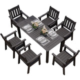 YEFU 7 Piece Black Patio Dining Set – Modern Outdoor Table and Chairs for 6 Person