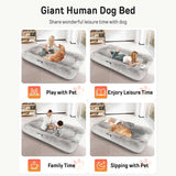 Versatile YEFU® Human Dog Bed used in living room and bedroom – perfect for lounging, reading, or cuddling with pets at home.