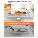 Cozy scene of a person and dog cuddling on the YEFU® Human Dog Bed – promotes calm, comfort, and closer companionship.