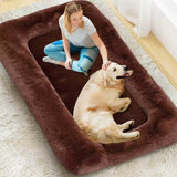 YEFU® Human Dog Bed for Adult in Brown – extra large 79"x45"x12" fluffy faux fur bed for people and pets to relax or nap together.